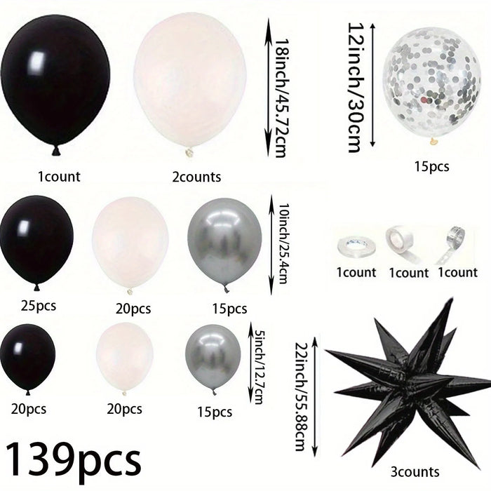 1Pc / 139Pcs Black And White Silver Balloon Garland Arch Set For Birthday Parties New Year'S Anniversary Winter Party Decorations