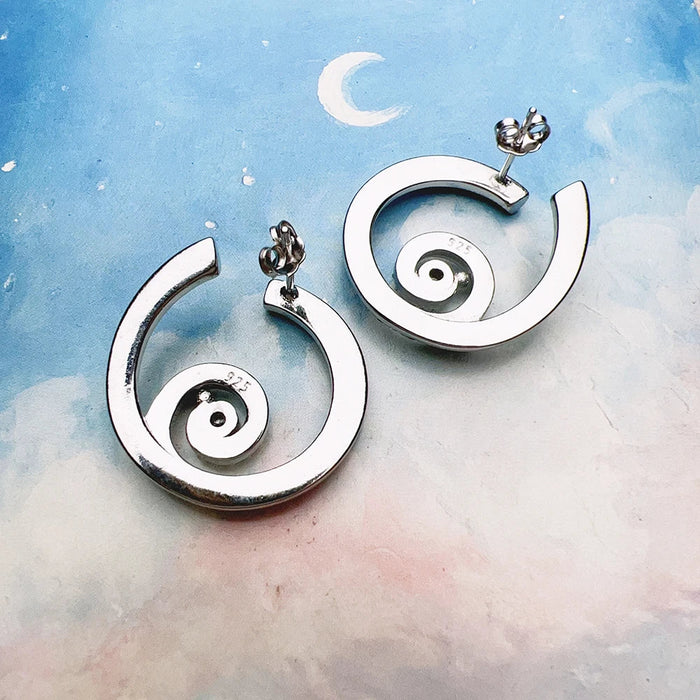 925 Sterling Silver Round Wave Stud Earrings