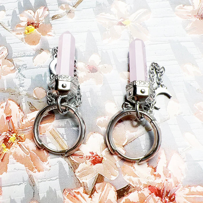 925 Sterling Silver Rose Quartz Hexagonal Hoop Earrings