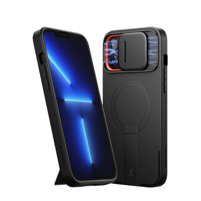 For Iphone 13 / 12 Pro Max Shockproof Bumper Slim Protective Case With Magnetic Camera Slide And Adjustable Kickstand