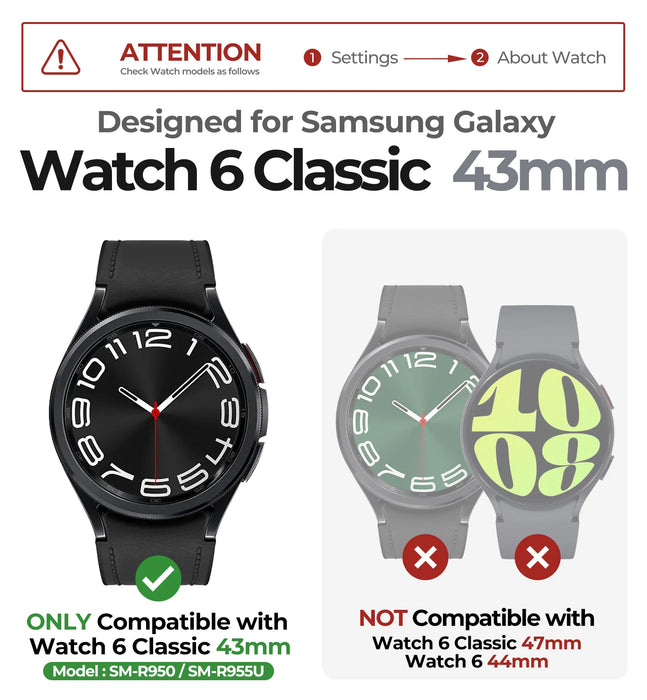 For Samsung Galaxy Watch 6 Classic 43Mm Adjustable Watch Band Rugged Grade Shockproof Uni-Body Design Case Sports Band