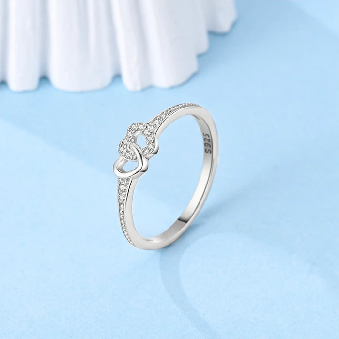 925 Sterling Silver Heart Rings White Zirconium Minimalist Design Luxury For Women Wedding Gift