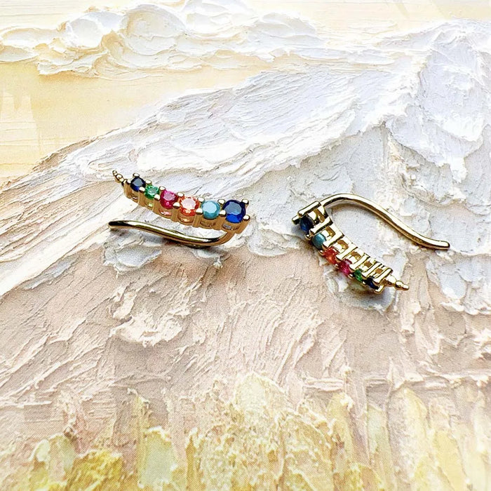 925 Sterling Silver Colourful Stone Ear Climbers For Women