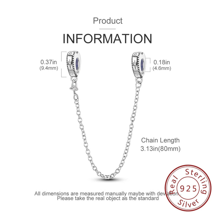 925 Sterling Silver Star Moon Safety Chain Fits Bracelet / Necklace Diy Gift For Women