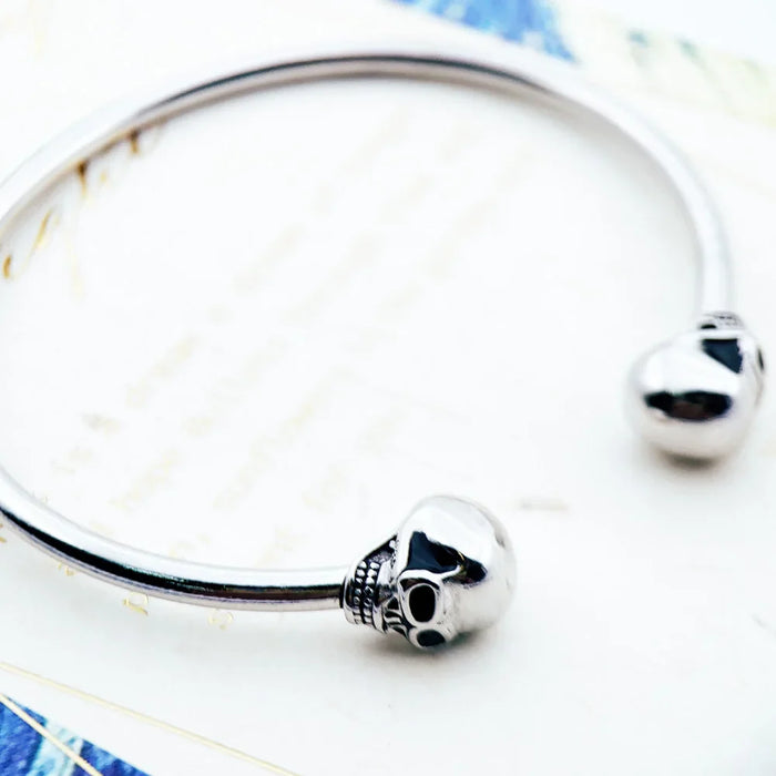 925 Sterling Silver Skull Bangle Bracelet Fashion Karma Rebel Jewelry For Women & Men