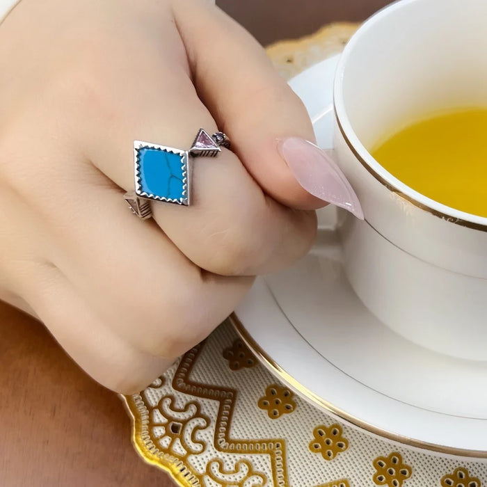 925 Sterling Silver Mother Of Pearl Abalone Zig Zag Ring