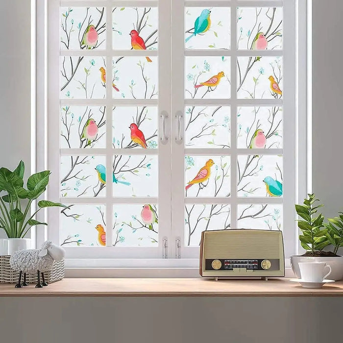 Vibrant Birds Glass Sticker - Thermal-Insulation & Privacy Protection
