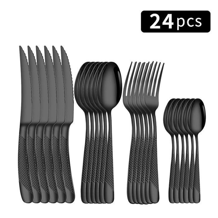 24 Piece Stainless Steel Tableware Set For Family Dining