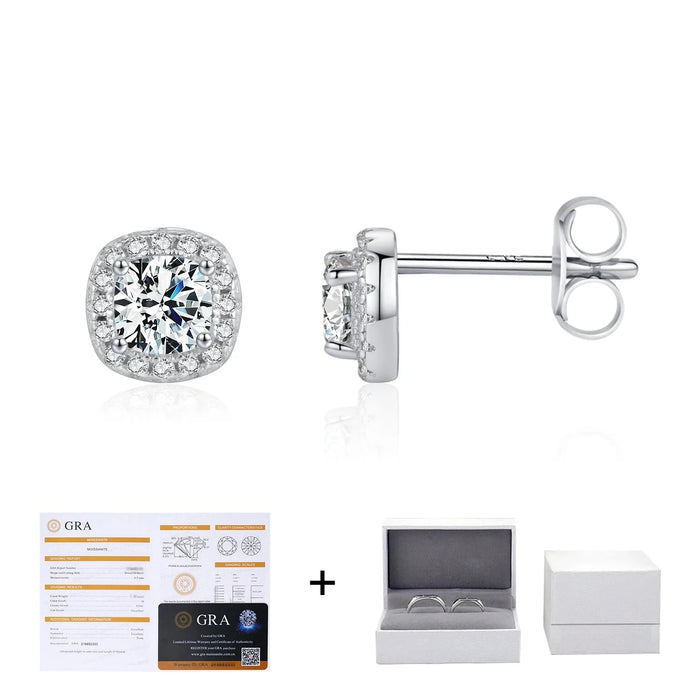 925 Sterling Silver Brilliant Square Cut Moissanite Earrings