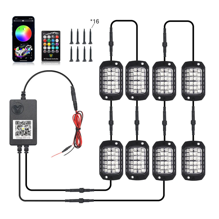 Rgb 3D Lens Led Rock Lights Remote Control Offroad / Atv / Jeep / Car