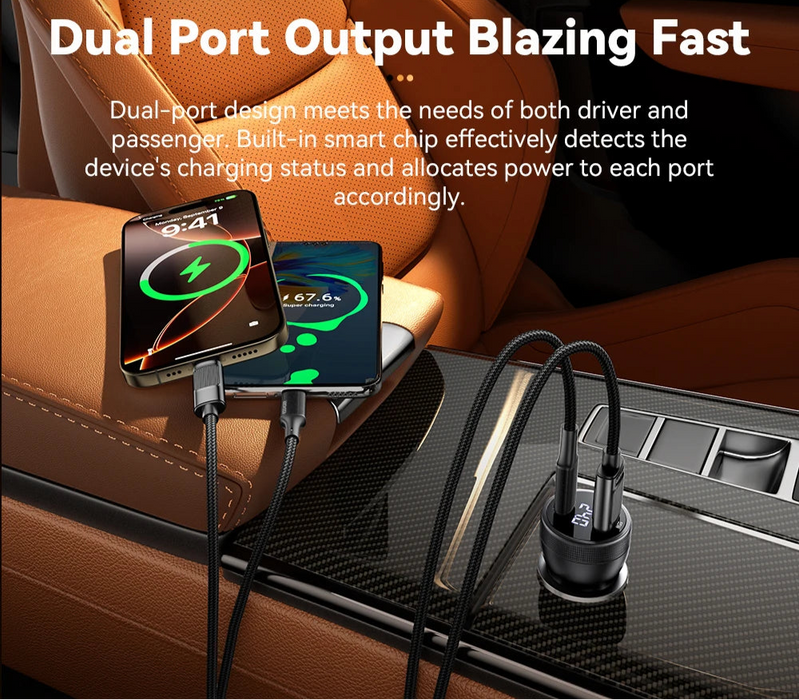 100W Usb C Car Charger Pd3.0 Fast Charging Quick Charge 4.0 Adapter For Iphone 16 Macbook Xiaomi Laptop Digital Dispaly