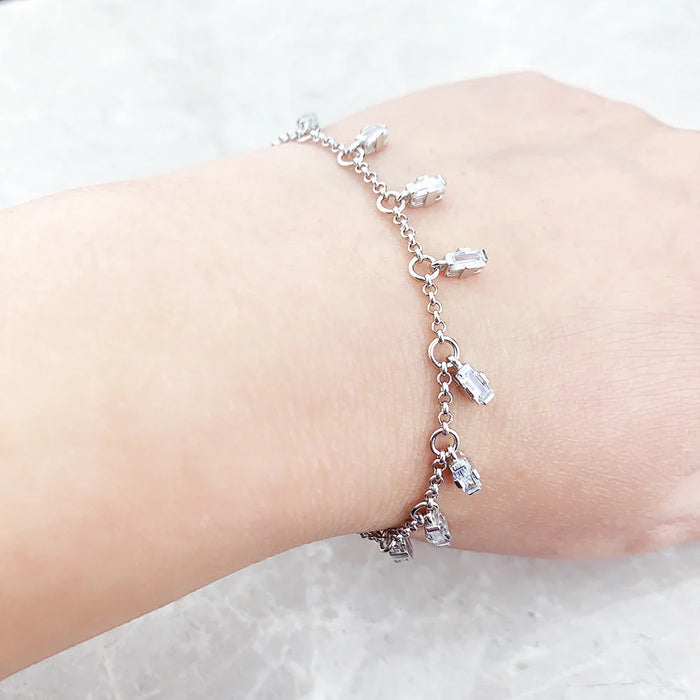 925 Sterling Silver Baguette Cut Angular Stone Bracelet Elegant Fine Jewelry For Women