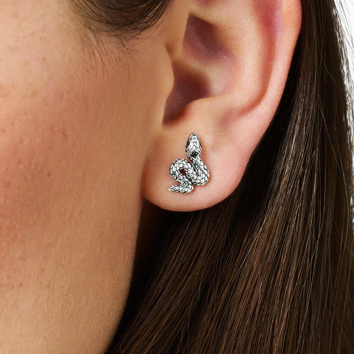925 Sterling Silver Blackened Snake Ear Studs