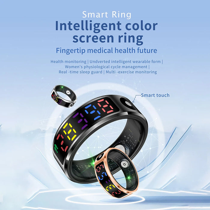 R12 Smart Ring With Display Screen And Touch Heart Rate Blood Oxygen Monitor Ring Tracker Monitor Fitness Ring For Android Ios