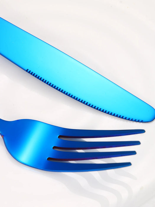 4 / 6 / 16 / 24 Piece Stainless Steel Cutlery Set Blue Handles