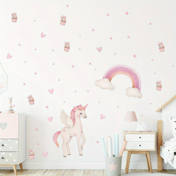 Adorable Unicorn Rainbow Wall Stickers For Bedroom Decor