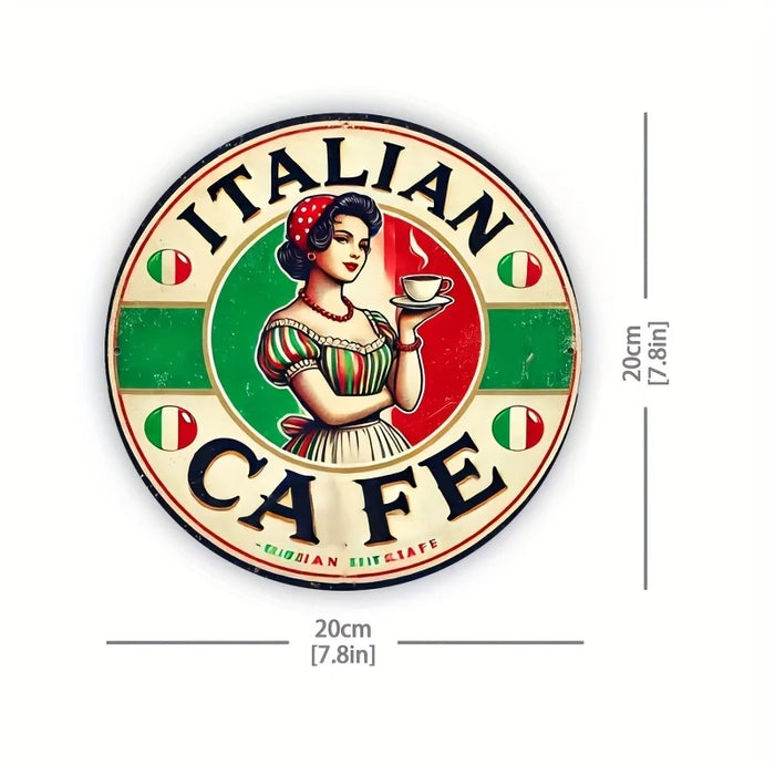 Vintage Italian Cafe Round Aluminum Sign 7.8X7.8 Inches