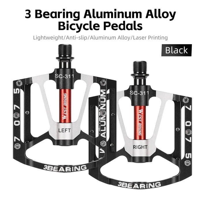 Anti Slip Aluminum Bike Pedals 3 Bearings