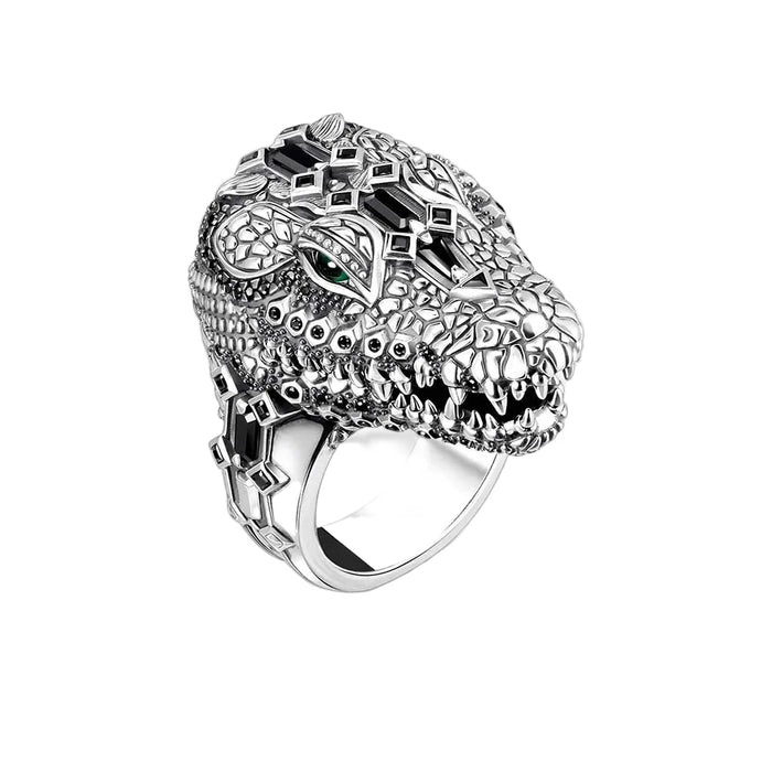 925 Sterling Silver Crocodile Head Cocktail Ring Fine Jewelry For Men & Women