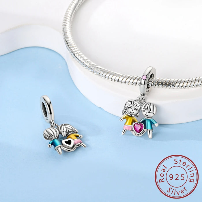 925 Sterling Silver Love Charms For Couples Forever Boy & Girl Pendant For Diy Gift