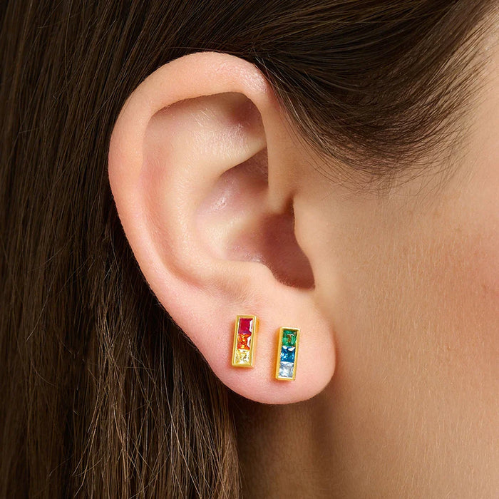 925 Sterling Silver Colourful Stone Stud Earrings