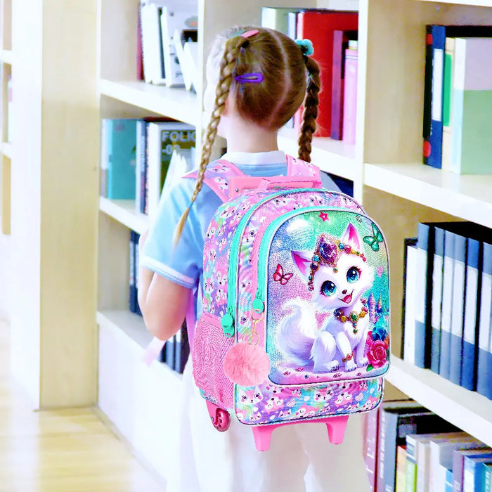3 Piece Girls Rolling Backpack With Wheels