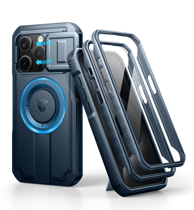 For Iphone 15 Pro Rugged Armor Shockproof Case With Built-In Sliding Camera Case And Built-In Screen Protector Kickstand