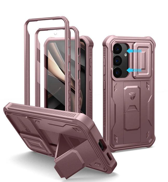 For Samsung Galaxy S25 Holder Heavy-Duty Shockproof Rugged Case With Built-In Slide Camera Case & Screen Protector