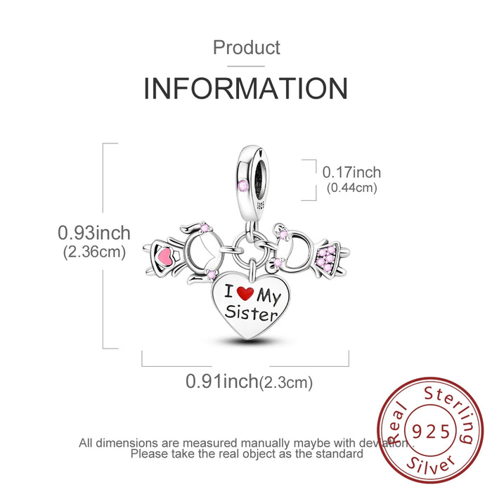925 Sterling Silver Sister Charms Diy Gift For Women
