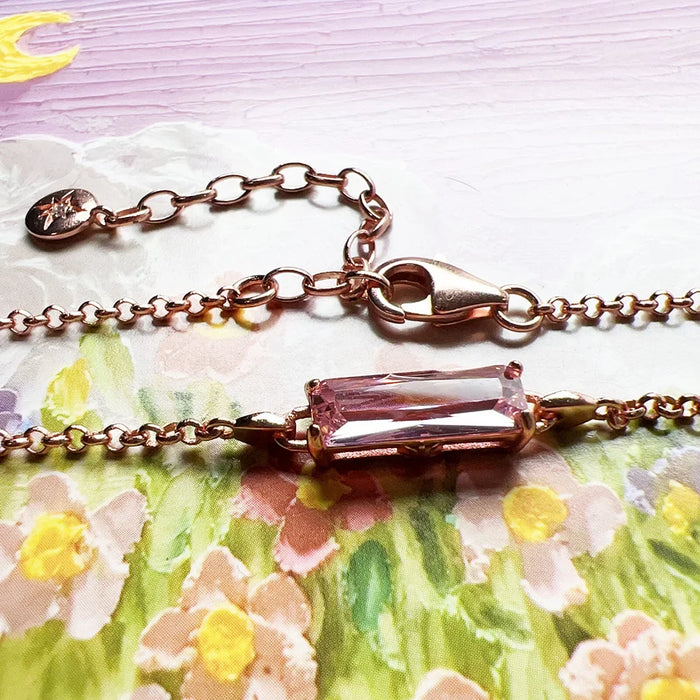 925 Sterling Silver Romantic Gift Rose Gold Bracelet With Pink Stone Star And Moon Jewelry For Women