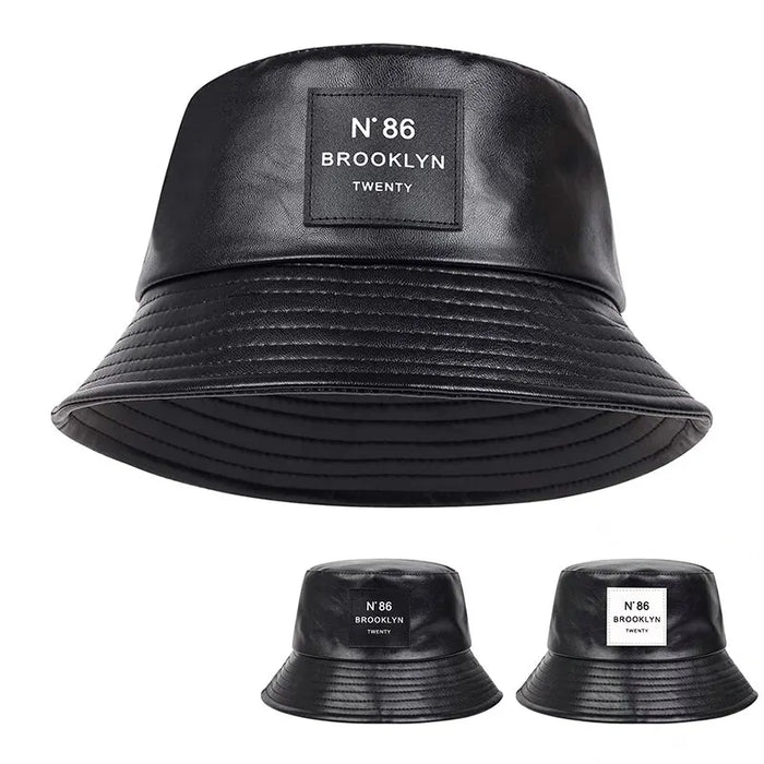 Stylish Unisex Pu Leather Bucket Hat For Outdoor Sun Protection