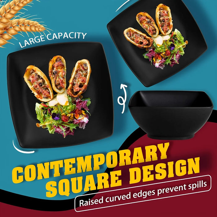 16 / 32 Piece Plastic Square Dinnerware Set Dishwasher & Microwave Safe Space