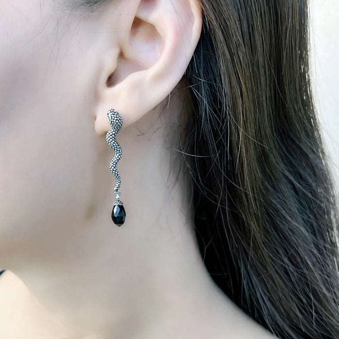 925 Sterling Silver Crystal Snake Drop Earrings Europe Style Glam Fashion Women