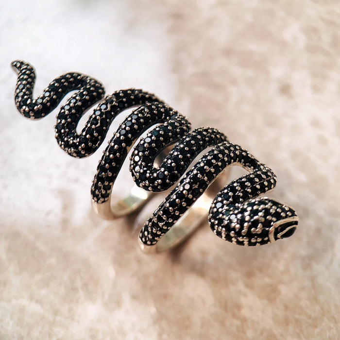 925 Sterling Silver Vintage Black Snake Ring Women