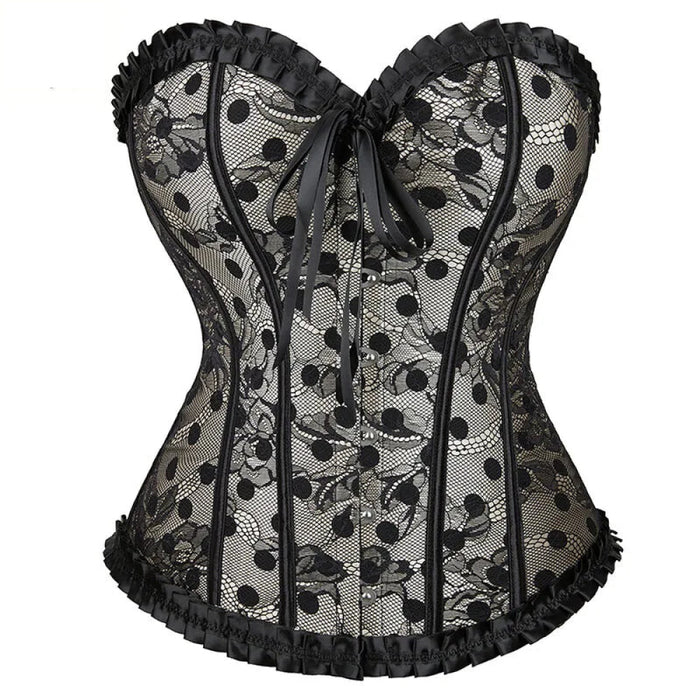 Apricot Polka Dot Corset With Zip & 14 Plastic Bones Plus Size S-6Xl