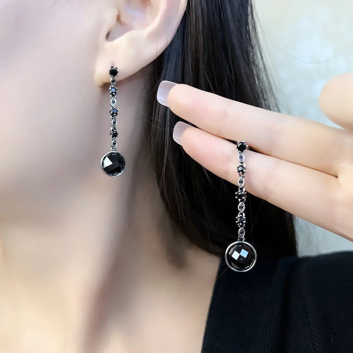 925 Sterling Silver Boho Black Star Drop Earrings