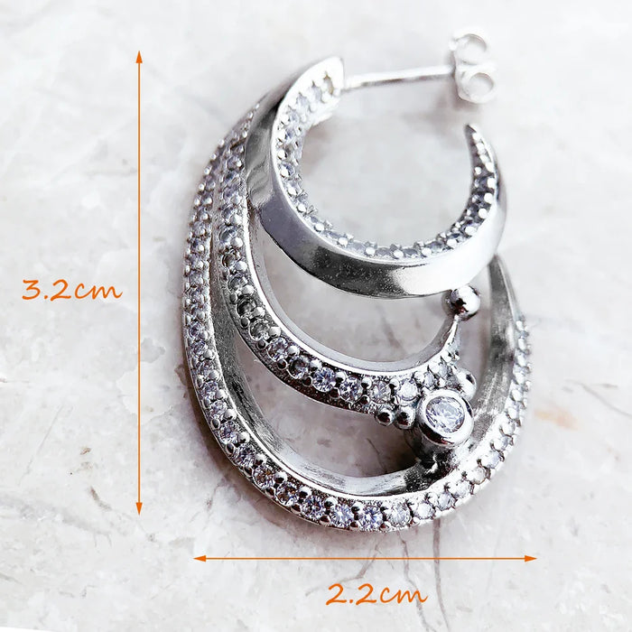 925 Sterling Silver Wave Hoop Earrings With White Stones