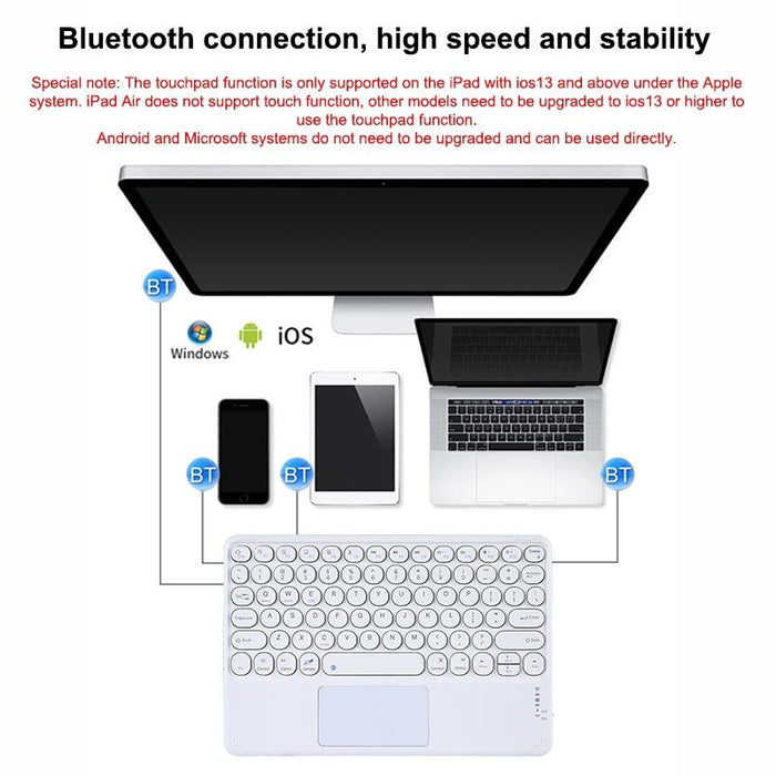 250C 10 Inch Universal Tablet Round Keycap Wireless Bluetooth Keyboard With Touch Panel