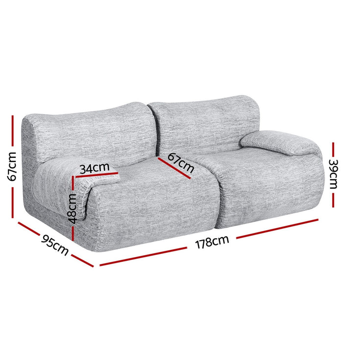 2 Seater Sofa Modular Sectional Sofas Couch Bed No Assembly Living Room Grey