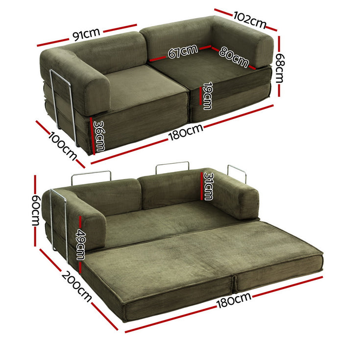 Convertible Folding Sofa Bed Green