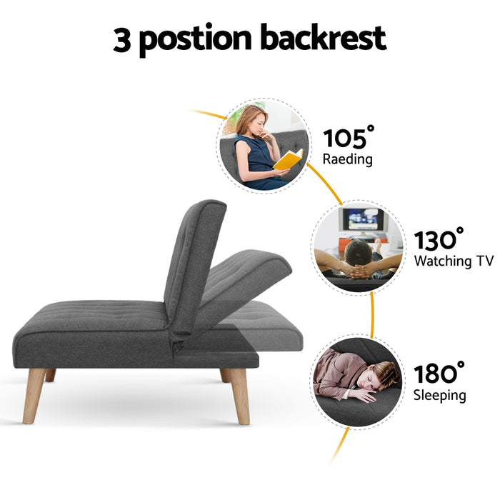 2X Sofa Bed Couch Single Seater Fabric Grey