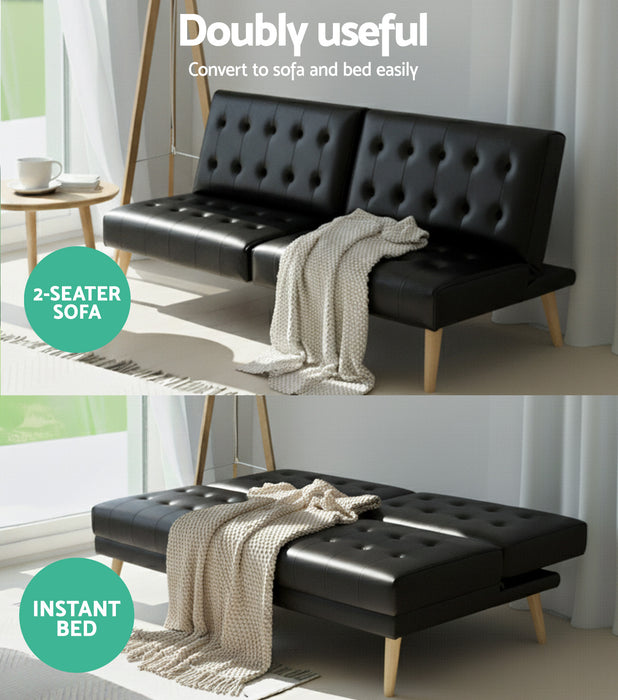 Sofa Bed Couch 1 Seater Lounge Fabric Black