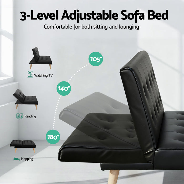 Sofa Bed Couch 1 Seater Lounge Fabric Black