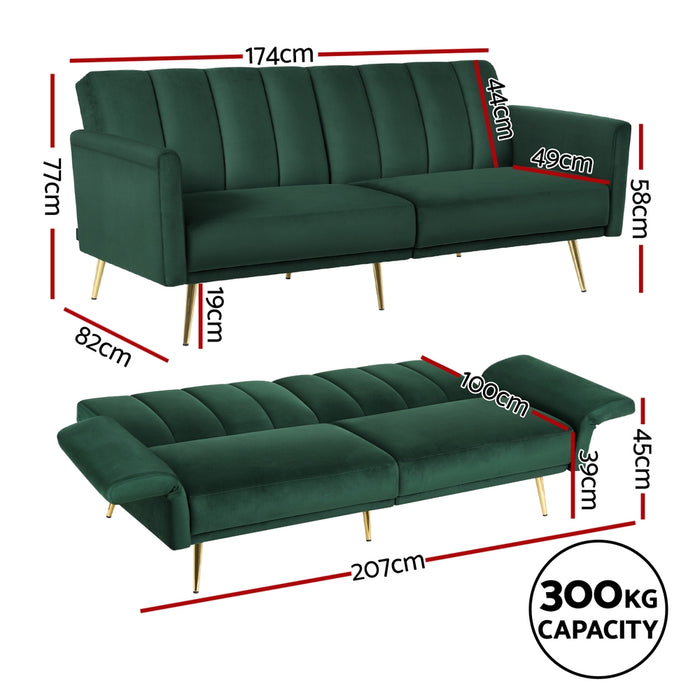 Sofa Bed 3 Seater Couch Convertible Lounge Adjustable Arm Recliner Velvet