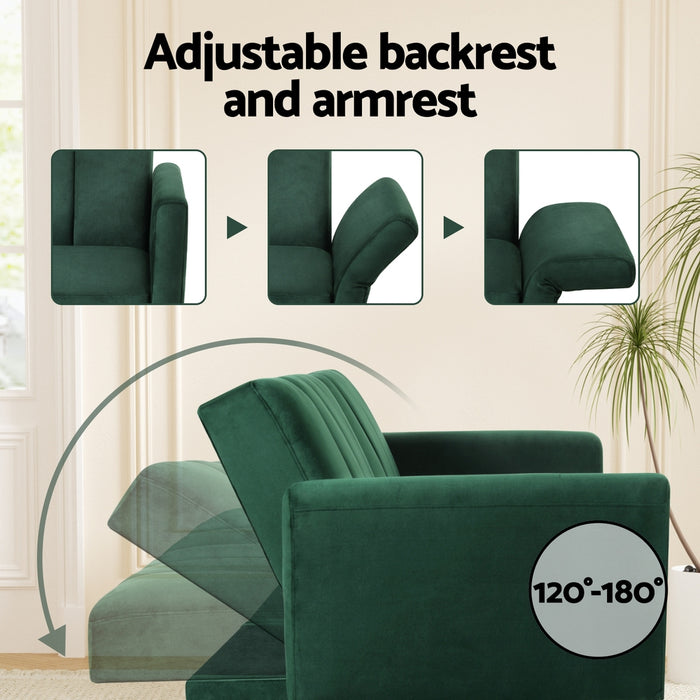 Sofa Bed 3 Seater Couch Convertible Lounge Adjustable Arm Recliner Velvet