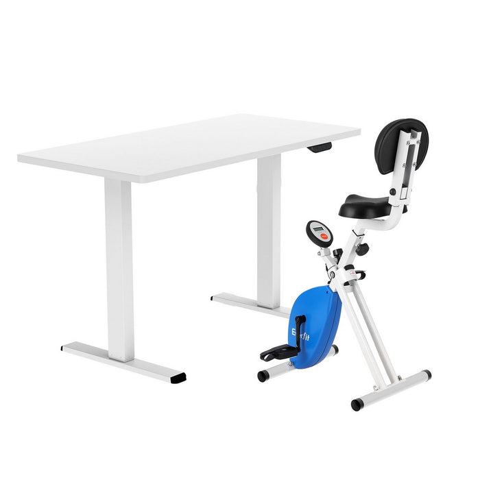 Under Desk Folding X-Bike With 140Cm Automatic Standing Desk Magnetic Resistance White