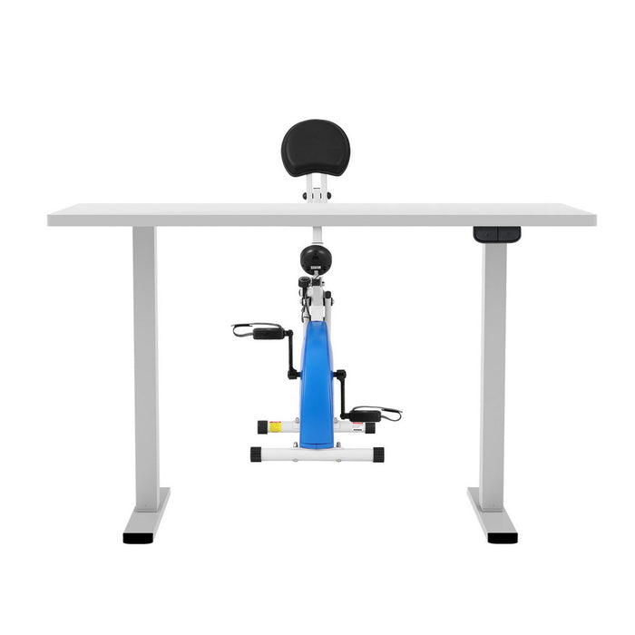 Under Desk Folding X-Bike With 140Cm Automatic Standing Desk Magnetic Resistance White