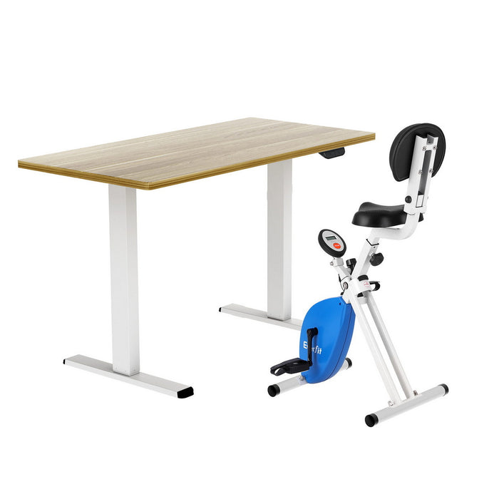 Under Desk Folding X-Bike With 140Cm Automatic Standing Desk Magnetic Resistance Oak