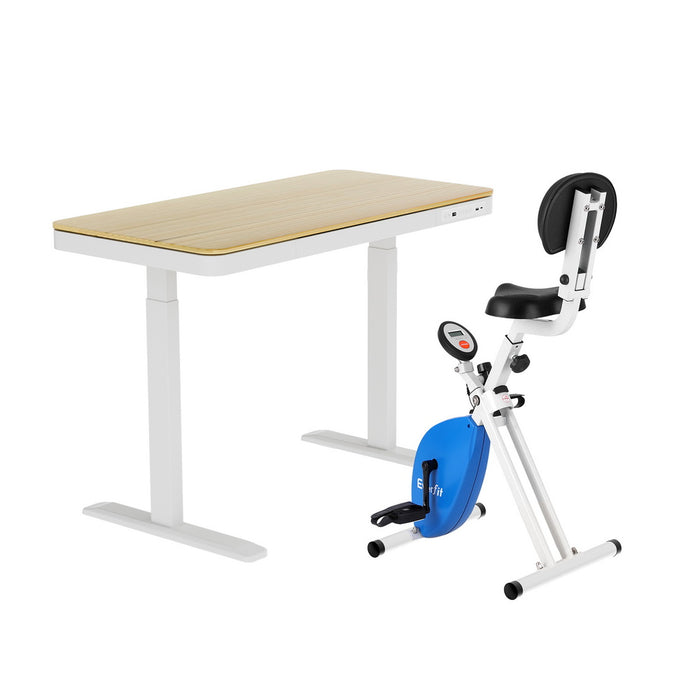 Under Desk Folding X-Bike With 120Cm Automatic Standing Desk Magnetic Resistance Oak