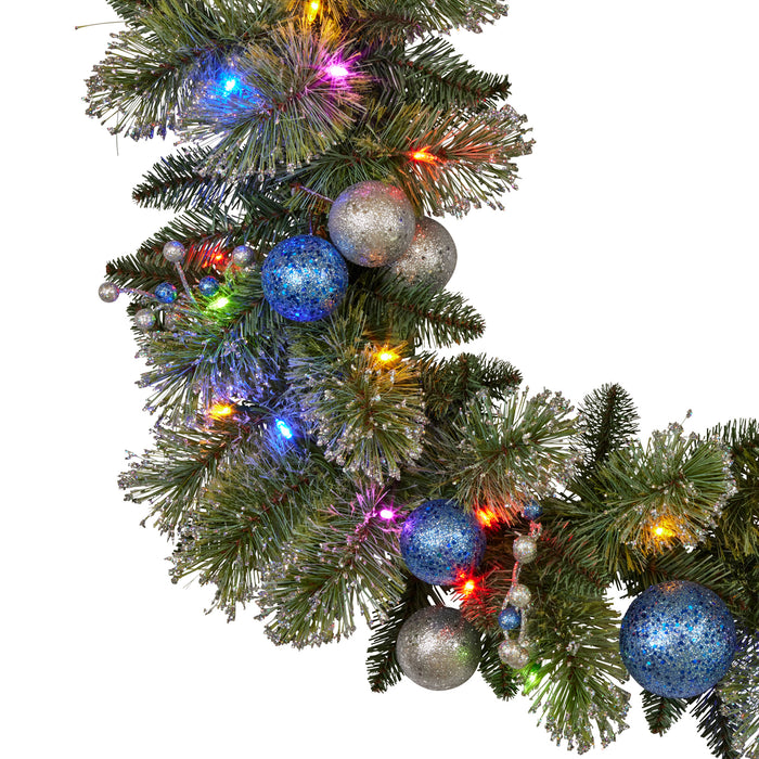274Cm Blue Collection Multicolour Pre-Lit Christmas Garland